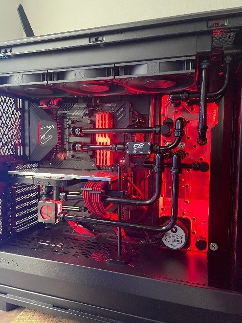 Custom water-cooled PC with plated brass tubing